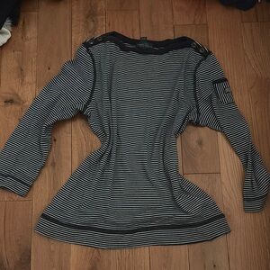 Women's Y2K Vintage Striped Ralph Lauren Jeans Top - Dark Navy and White